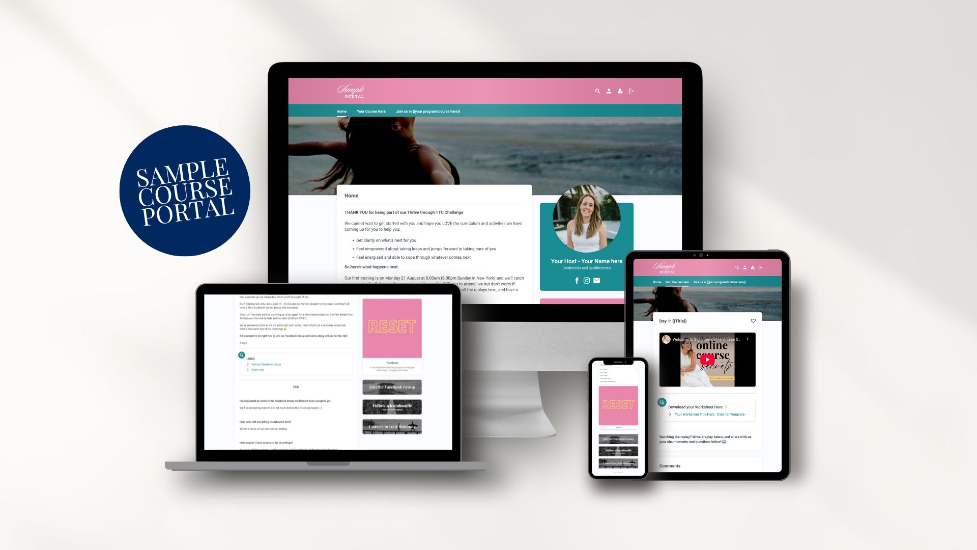 Preview of the sample course portal template